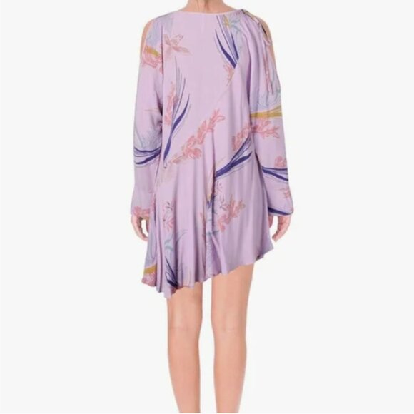 FREE PEOPLE Fall Dress Tunic Clear Skies Lilac Shift Cold Shoulder Floral Large - Picture 9 of 14